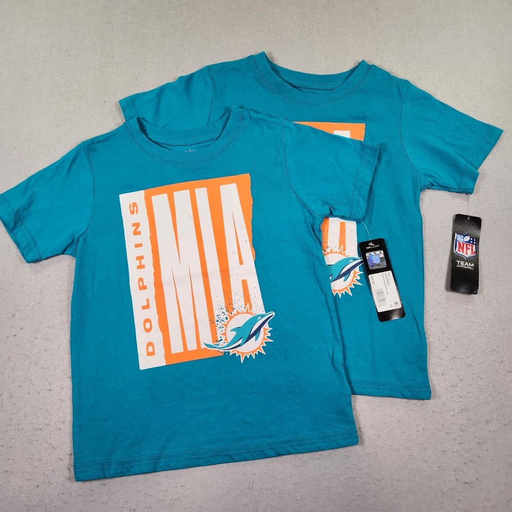 Kids Size L-7 Teal Miami Dolphins T-Shirts NFL Team Apparel MIA Graphic NWT X2
